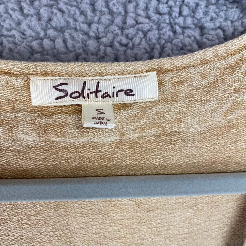 Solitaire Boho Open Front Beige Embroidered Kimono Cardigan Sz S - Picture 9 of 11